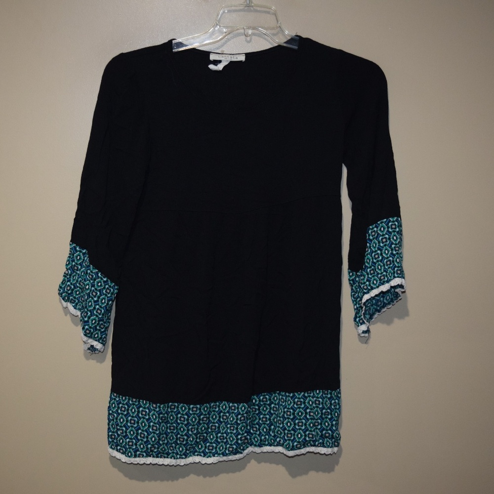 CANTATA Women's Sz M RUFFLE Embellished TUNIC BLOUSE